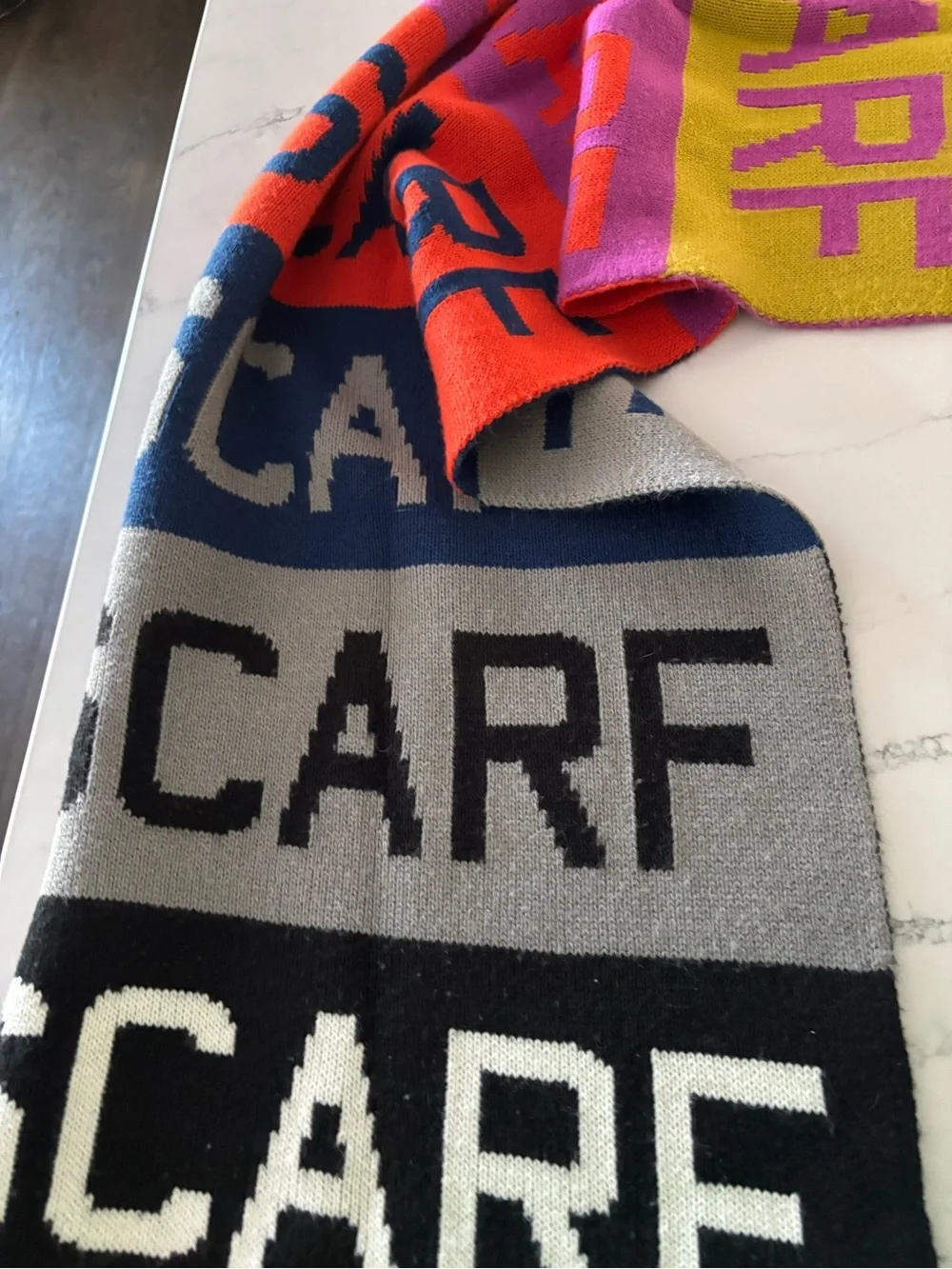 Colorblock Scarf – Multicolor Bold Lettering